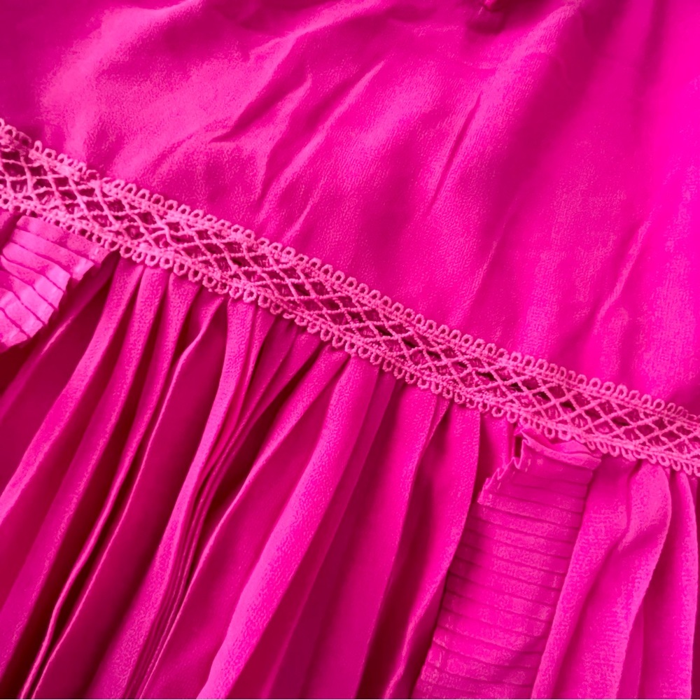 NWOT Lulus Never a Dull Moment Magenta Pink Tie-Strap Pleated Midi Dress Large - Picture 6 of 8